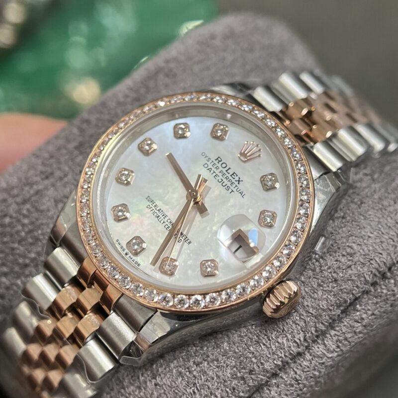 ĐỒNG HỒ ROLEX DATEJUST NỮ MẶT TRẮNG VIỀN ĐÁ REPLICA CAO CẤP 31MM
