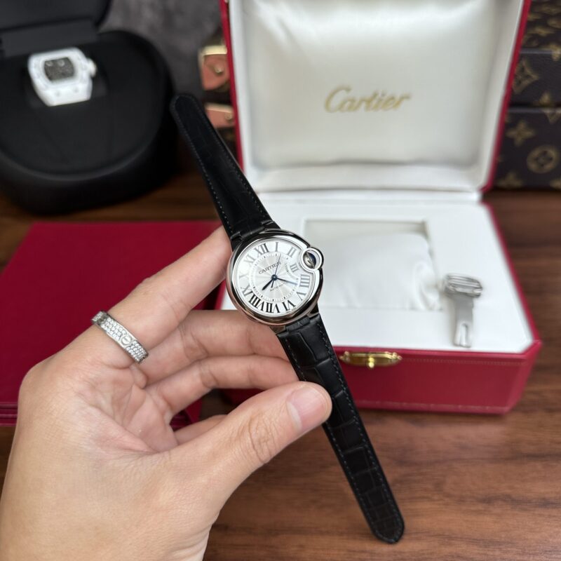 ĐỒNG HỒ NỮ CARTIER BALLON BLEU DÂY DA ĐEN FAKE 1:1 THỤY SỸ 33MM