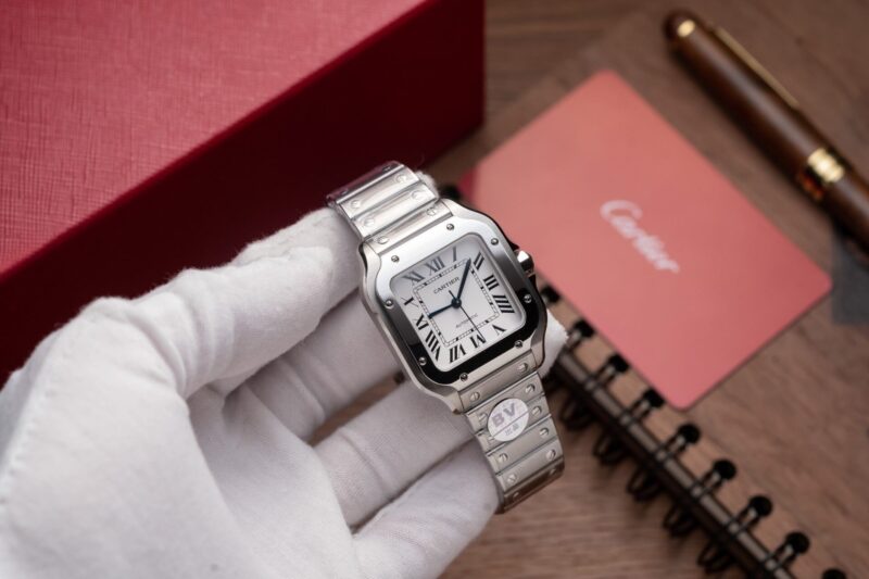 ĐỒNG HỒ CARTIER SANTOS NỮ MẶT VUÔNG MÀU TRẮNG REP 1:1
