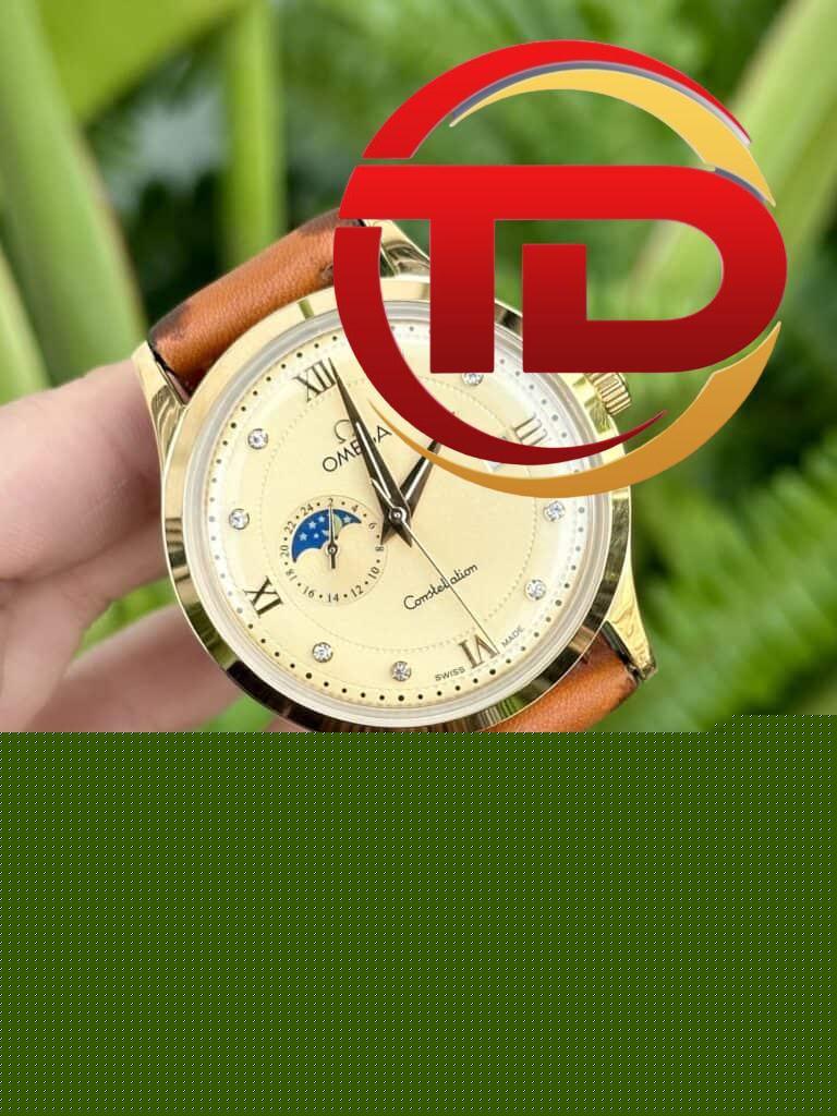 ĐỒNG HỒ NAM OMEGA CONSTELLATION DÂY DA MÀU CAM FAKE 1:1 MÁY NHẬT CAO CẤP