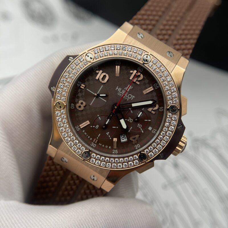 ĐỒNG HỒ HUBLOT BIG BANG CAPPUCCINO MÀU NÂU VIỀN ĐÁ 2 HÀNG FAKE 1:1
