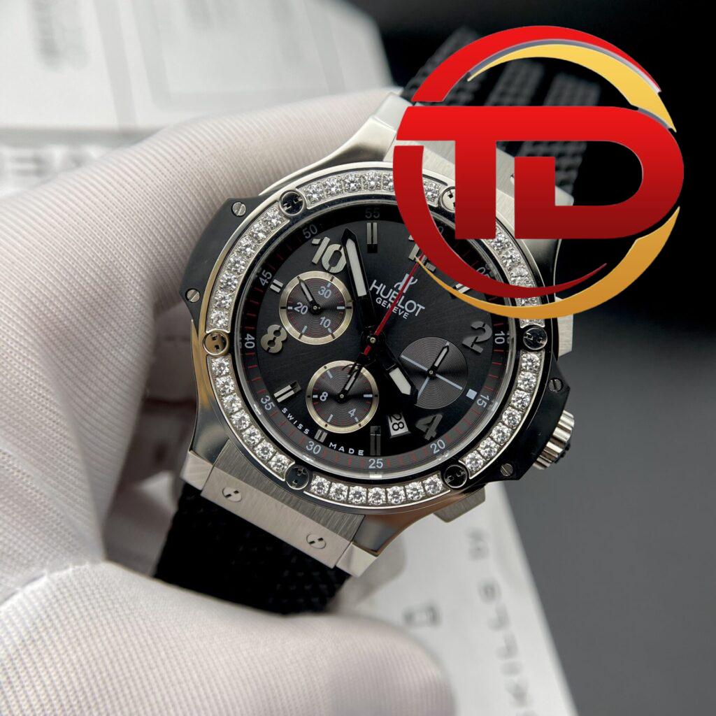 ĐỒNG HỒ HUBLOT BIG BANG MÀU ĐEN VIỀN ĐÁ REPLICA 1:1 HB FACTORY