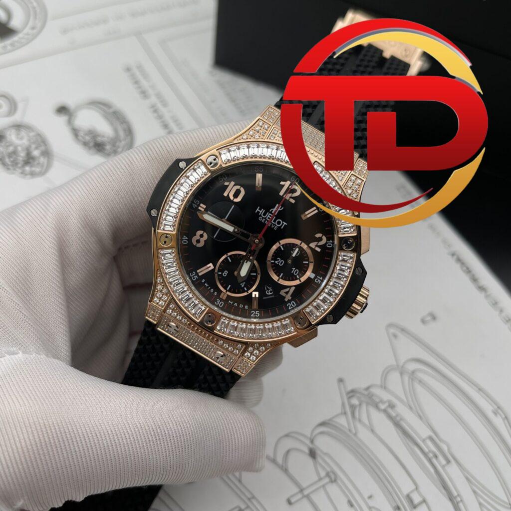 ĐỒNG HỒ HUBLOT BIG BANG VÀNG HỒNG VIỀN ĐÁ BAGUETTE FAKE 1:1 HB FACTORY