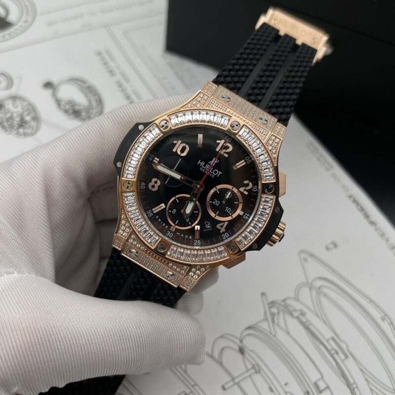 ĐỒNG HỒ HUBLOT BIG BANG VÀNG HỒNG VIỀN ĐÁ BAGUETTE FAKE 1:1 HB FACTORY