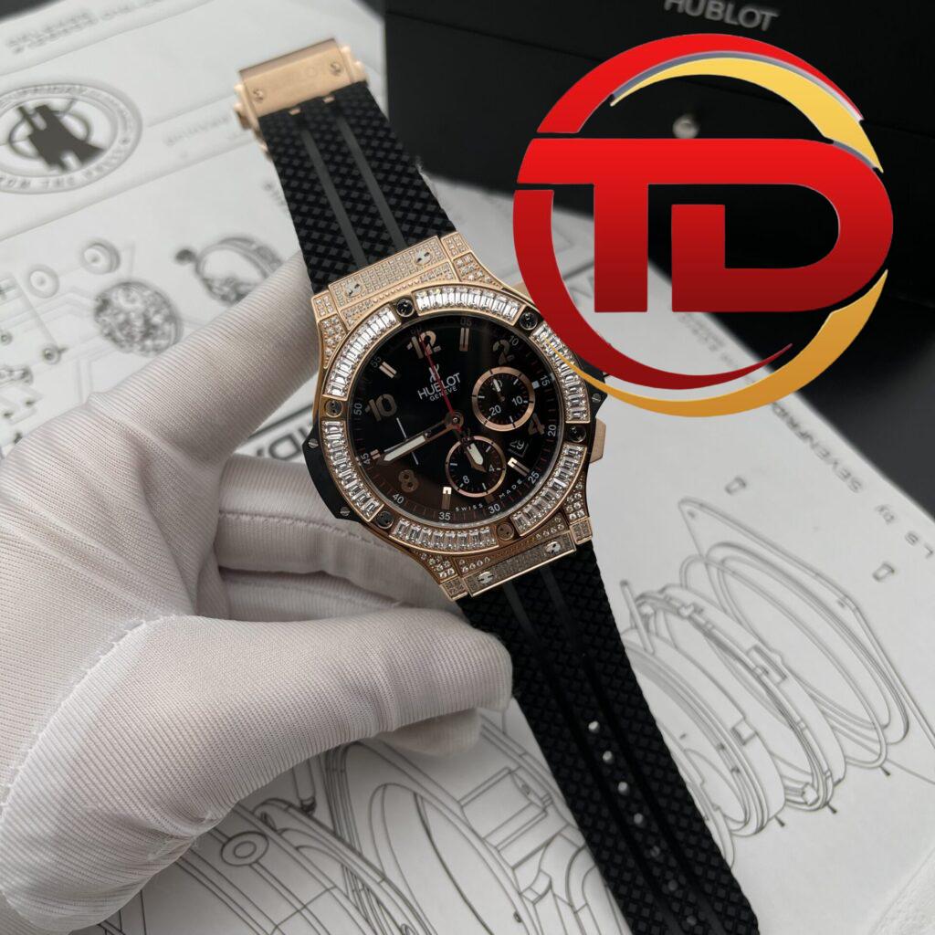 ĐỒNG HỒ HUBLOT BIG BANG VÀNG HỒNG VIỀN ĐÁ BAGUETTE FAKE 1:1 HB FACTORY