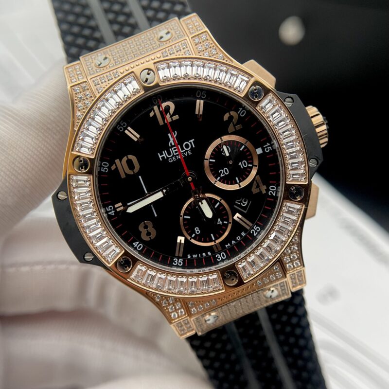 ĐỒNG HỒ HUBLOT BIG BANG VÀNG HỒNG VIỀN ĐÁ BAGUETTE FAKE 1:1 HB FACTORY
