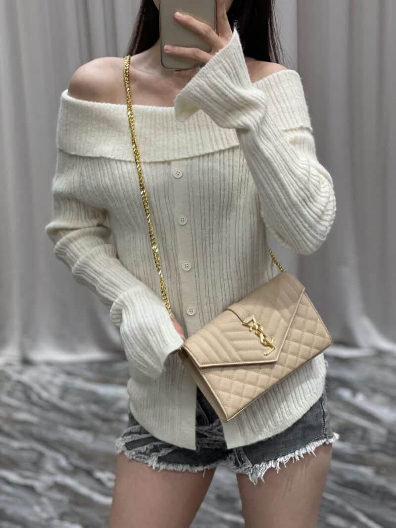 TÚI YSL SAINT LAURENT ENVELOPE CHAIN CROSSBODY BAG MÀU NÂU LIKE AUTH