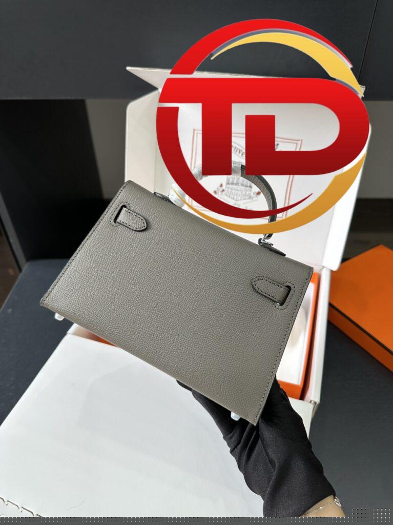 TÚI HERMES KELLY MINI K20 ESPOM KHÓA BẠC NGUYÊN BẢN MÀU GHI