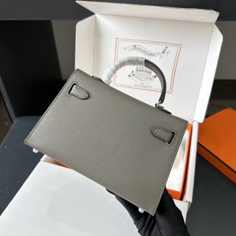 TÚI HERMES KELLY MINI K20 ESPOM KHÓA BẠC NGUYÊN BẢN MÀU GHI