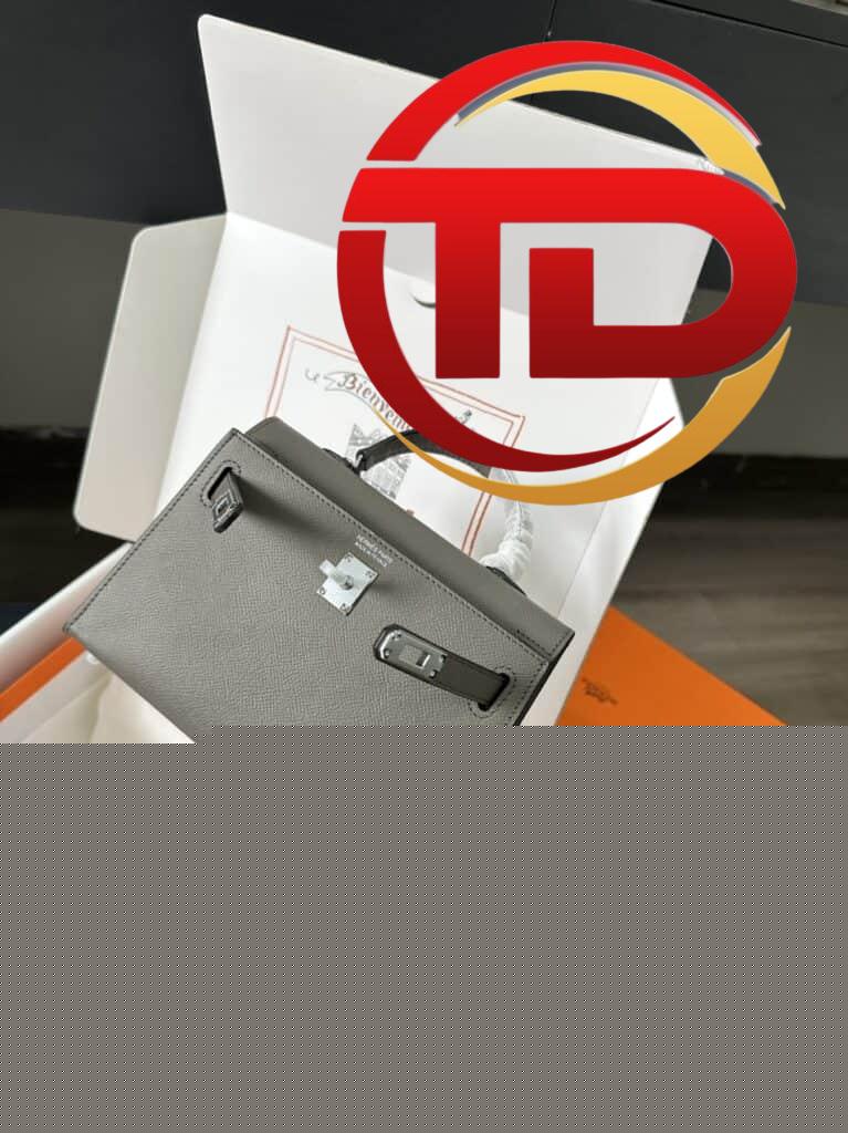 TÚI HERMES KELLY MINI K20 ESPOM KHÓA BẠC NGUYÊN BẢN MÀU GHI