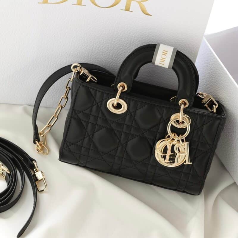 TÚI XÁCH DIOR LADY D-JOY MINI SIZE SUPER BAG DA LÌ TAG VÀNG