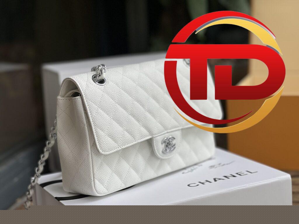 TÚI CHANEL CLASSIC FLAP BAG MEDIUM SLIVER NGUYÊN BẢN DA CAVIAR MÀU TRẮNG