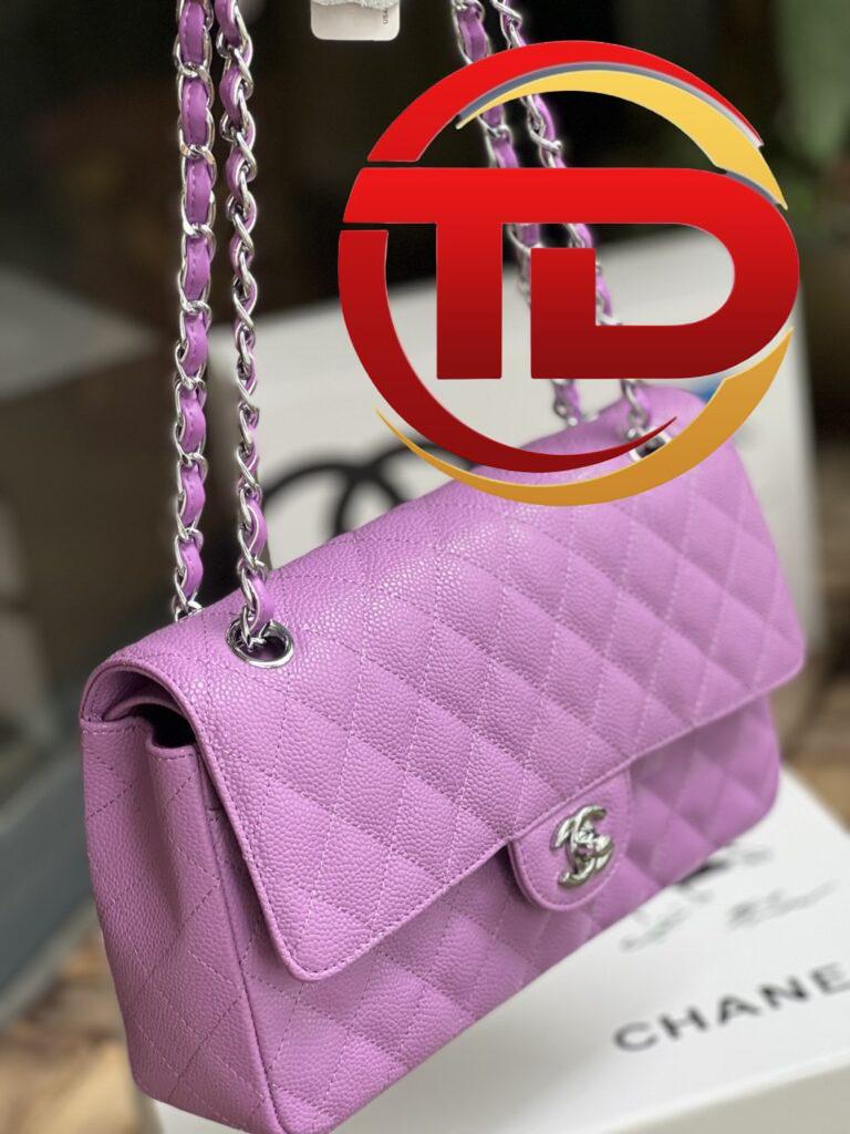 TÚI CHANEL CLASSIC FLAP BAG MEDIUM SLIVER NGUYÊN BẢN DA CAVIAR MÀU TÍM