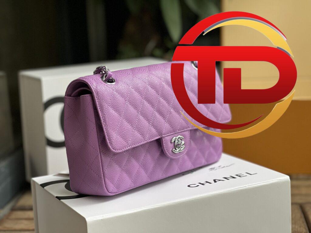 TÚI CHANEL CLASSIC FLAP BAG MEDIUM SLIVER NGUYÊN BẢN DA CAVIAR MÀU TÍM