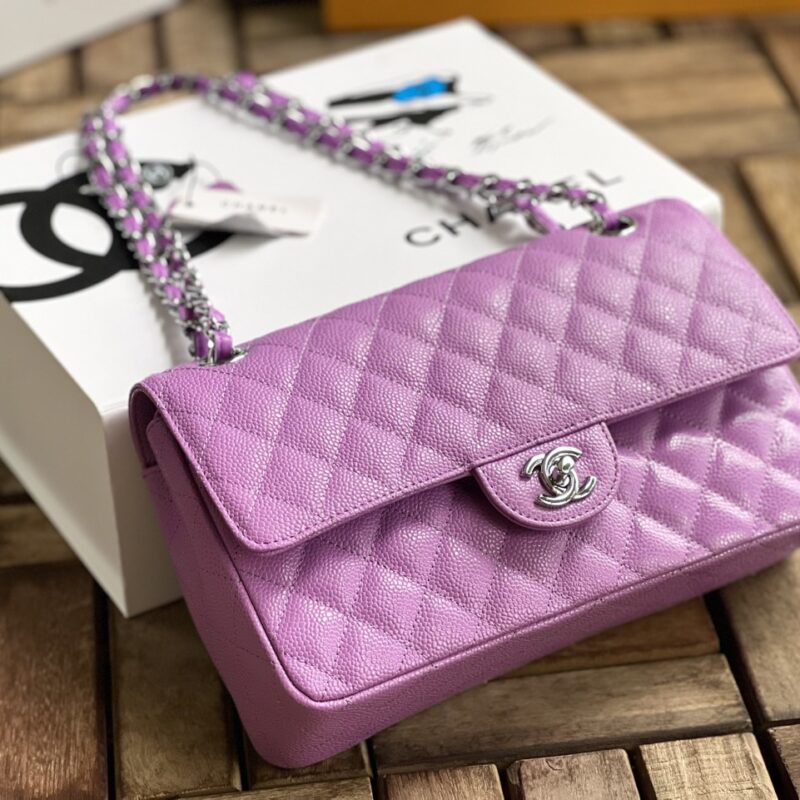 TÚI CHANEL CLASSIC FLAP BAG MEDIUM SLIVER NGUYÊN BẢN DA CAVIAR MÀU TÍM