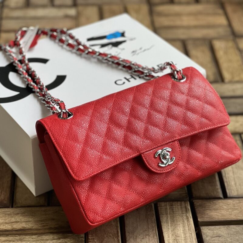 TÚI CHANEL CLASSIC FLAP BAG MEDIUM SLIVER NGUYÊN BẢN DA CAVIAR MÀU ĐỎ