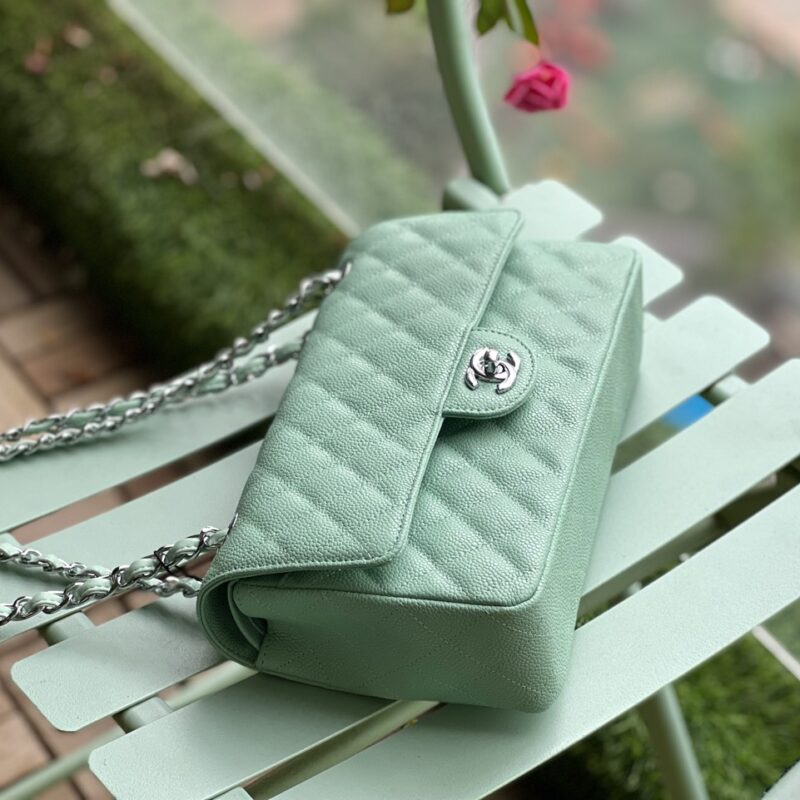 TÚI CHANEL CLASSIC FLAP BAG MEDIUM SLIVER NGUYÊN BẢN DA CAVIAR MÀU XANH NGỌC