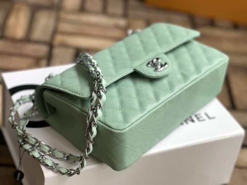 TÚI CHANEL CLASSIC FLAP BAG MEDIUM SLIVER NGUYÊN BẢN DA CAVIAR MÀU XANH NGỌC