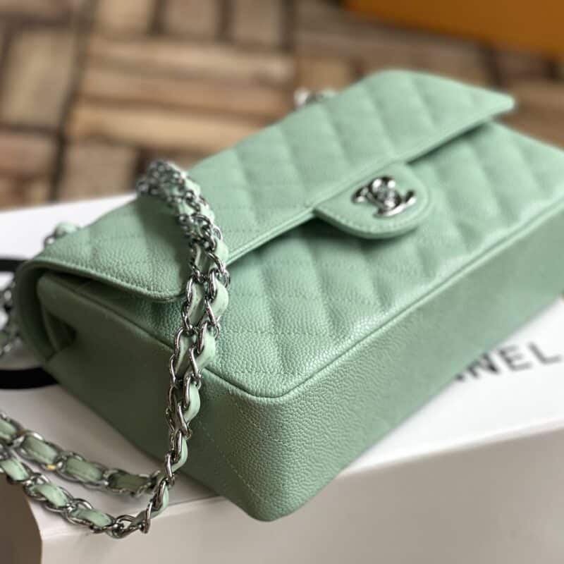 TÚI CHANEL CLASSIC FLAP BAG MEDIUM SLIVER NGUYÊN BẢN DA CAVIAR MÀU XANH NGỌC