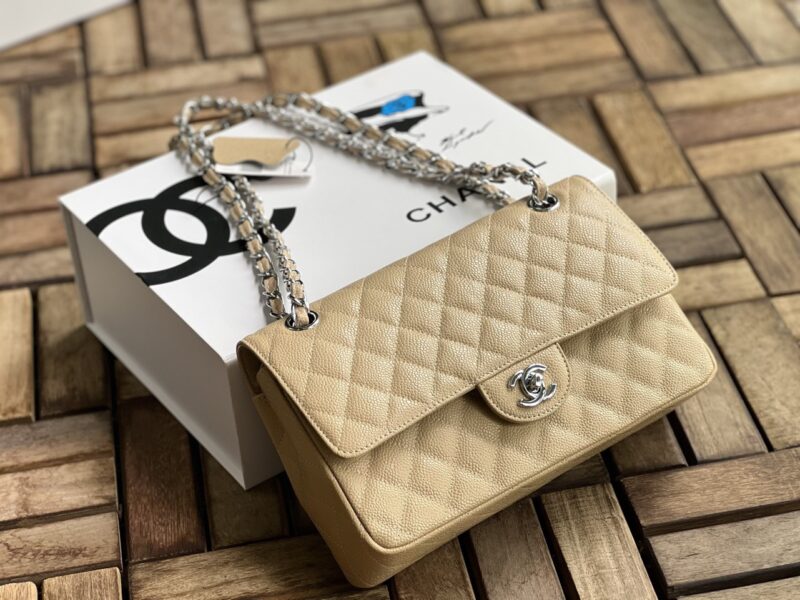 TÚI CHANEL CLASSIC FLAP BAG MEDIUM SLIVER NGUYÊN BẢN DA CAVIAR MÀU NÂU