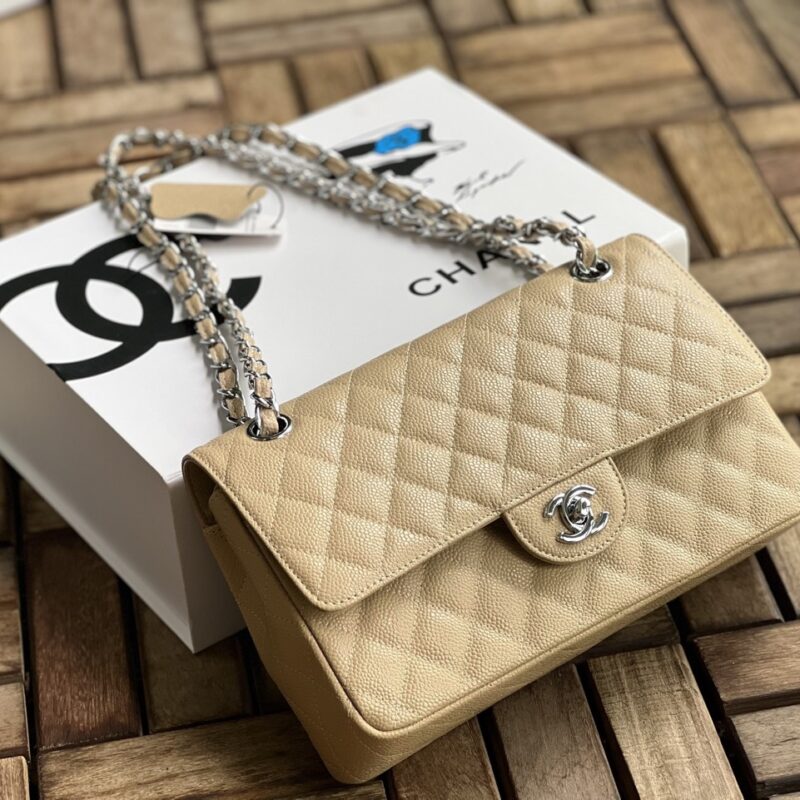 TÚI CHANEL CLASSIC FLAP BAG MEDIUM SLIVER NGUYÊN BẢN DA CAVIAR MÀU NÂU
