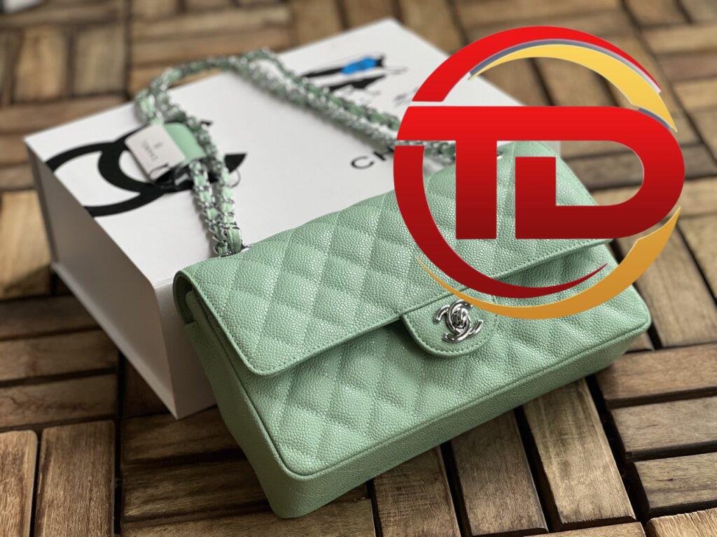 TÚI CHANEL CLASSIC FLAP BAG MEDIUM SLIVER NGUYÊN BẢN DA CAVIAR MÀU XANH NGỌC