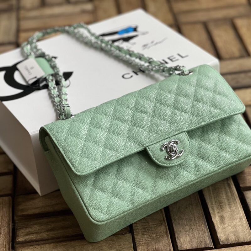 TÚI CHANEL CLASSIC FLAP BAG MEDIUM SLIVER NGUYÊN BẢN DA CAVIAR MÀU XANH NGỌC