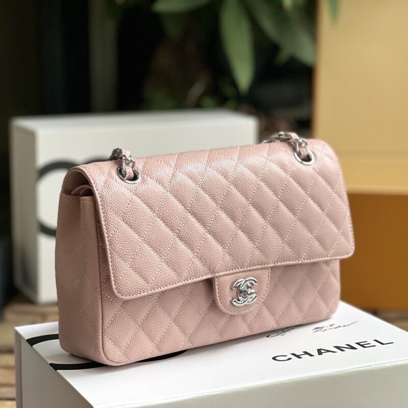 TÚI CHANEL CLASSIC FLAP BAG MEDIUM SLIVER NGUYÊN BẢN DA CAVIAR MÀU HỒNG PHẤN