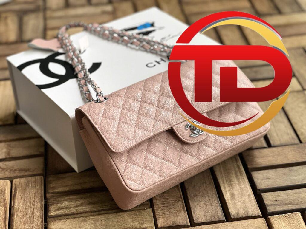 TÚI CHANEL CLASSIC FLAP BAG MEDIUM SLIVER NGUYÊN BẢN DA CAVIAR MÀU HỒNG PHẤN