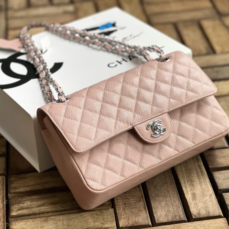 TÚI CHANEL CLASSIC FLAP BAG MEDIUM SLIVER NGUYÊN BẢN DA CAVIAR MÀU HỒNG PHẤN