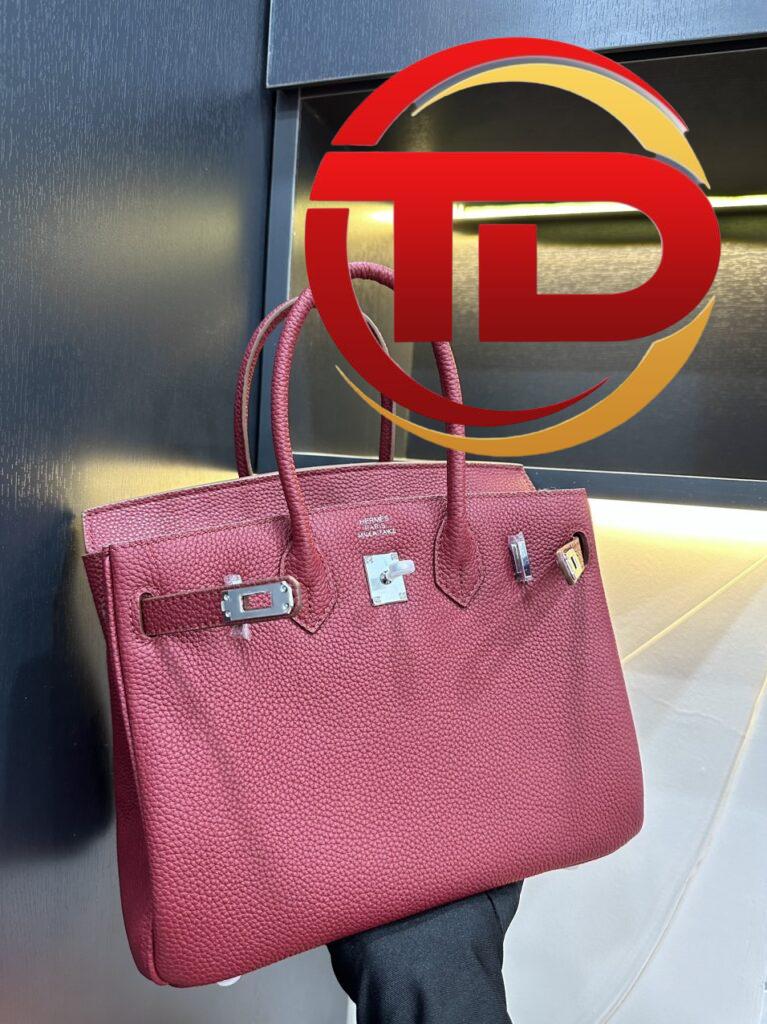 TÚI HERMES HANDBAG BIRKIN 25 TOGO NGUYÊN BẢN TAG BẠC MÀU ĐỎ HỒNG