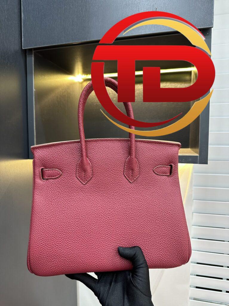 TÚI HERMES HANDBAG BIRKIN 25 TOGO NGUYÊN BẢN TAG BẠC MÀU ĐỎ HỒNG
