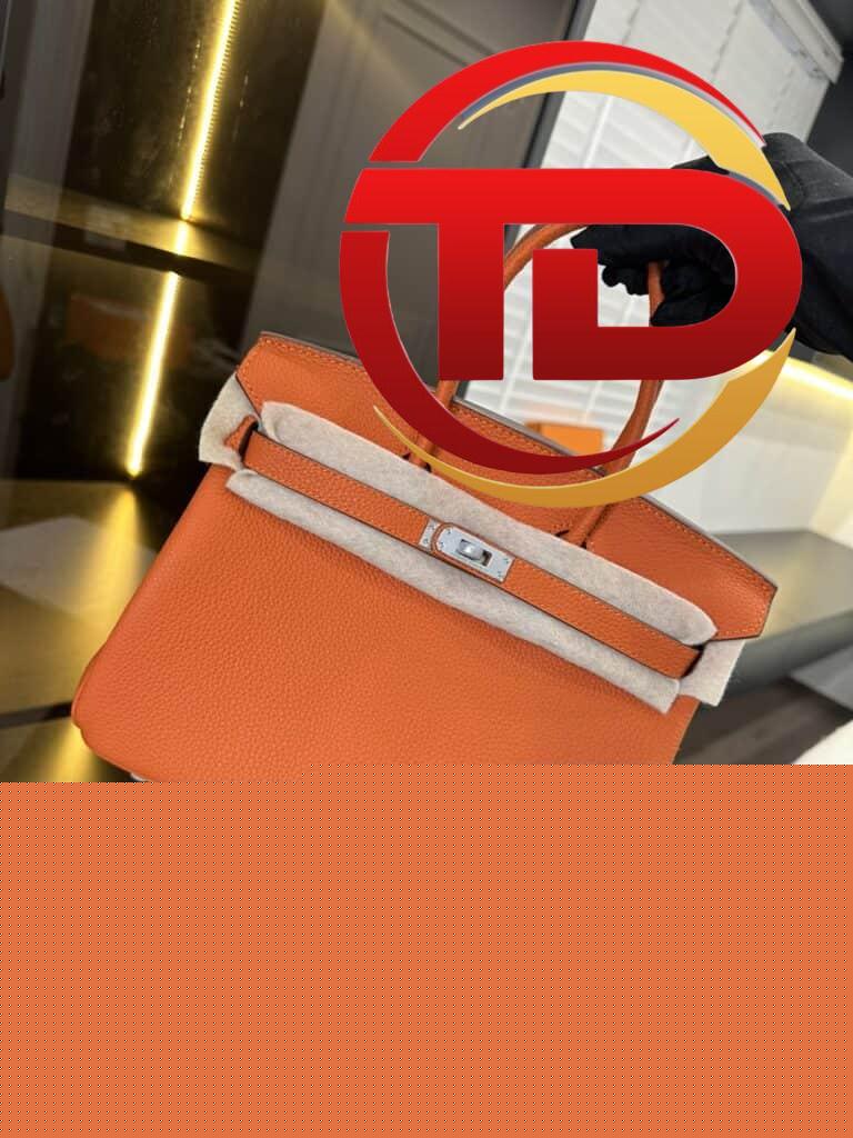 TÚI HERMES HANDBAG BIRKIN 25 TOGO NGUYÊN BẢN TAG BẠC MÀU CAM