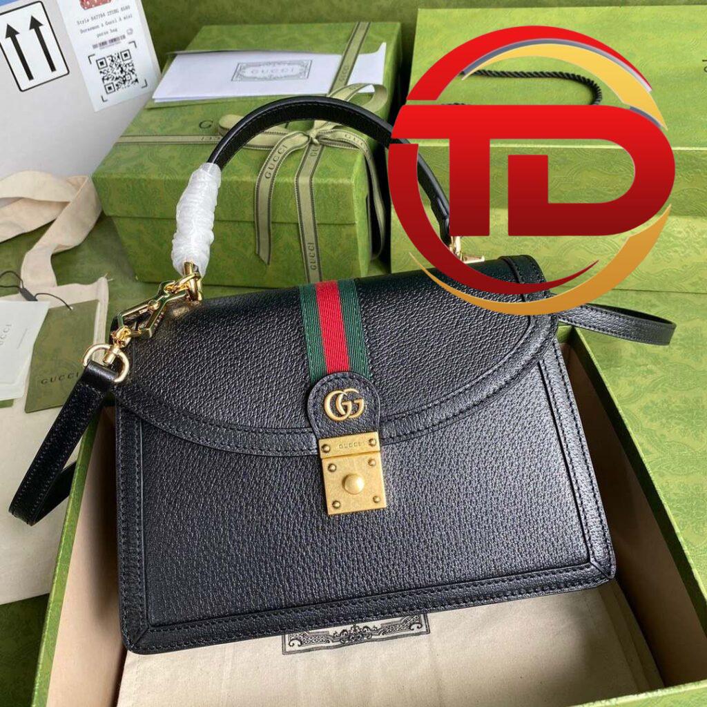 TÚI GUCCI OPHIDIA SMALL TOP HANDLE BAG WITH WEB NGUYÊN BẢN MÀU ĐEN