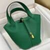 TÚI HERMES PICOTIN LOCK 18 SILVER PALLADIUM HARDWARE SIÊU CẤP KHÂU TAY MÀU XANH LÁ