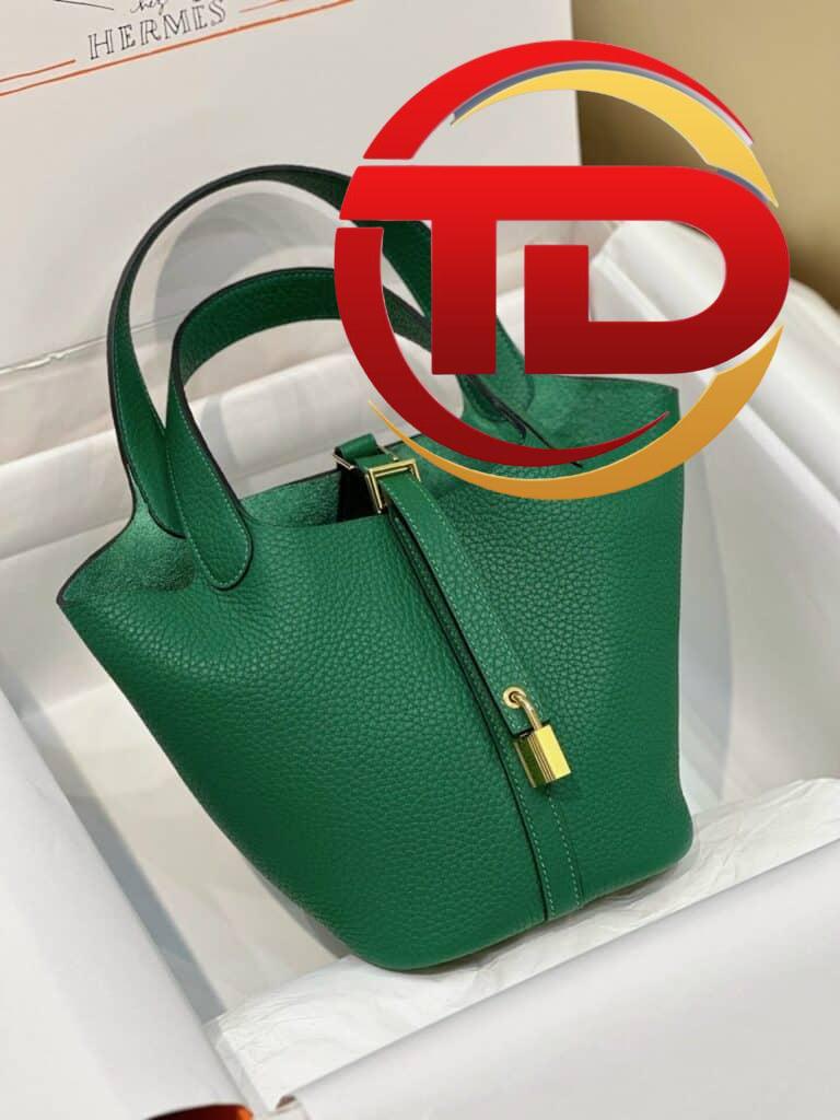 TÚI HERMES PICOTIN LOCK 18 SILVER PALLADIUM HARDWARE SIÊU CẤP KHÂU TAY MÀU XANH LÁ
