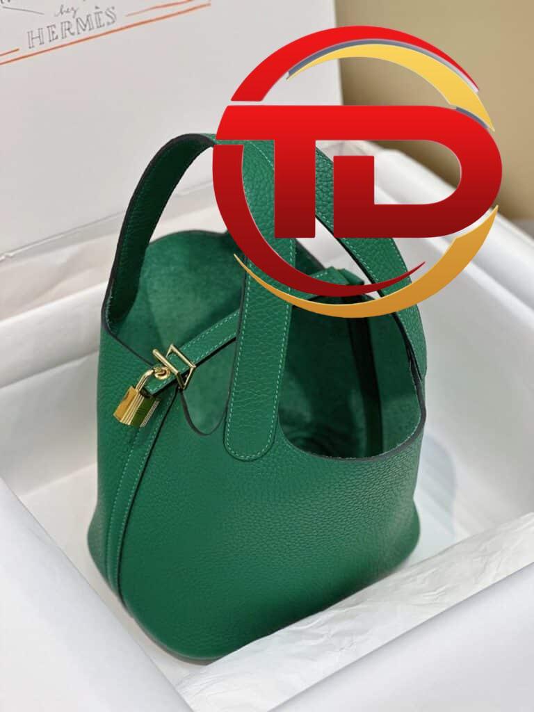 TÚI HERMES PICOTIN LOCK 18 SILVER PALLADIUM HARDWARE SIÊU CẤP KHÂU TAY MÀU XANH LÁ