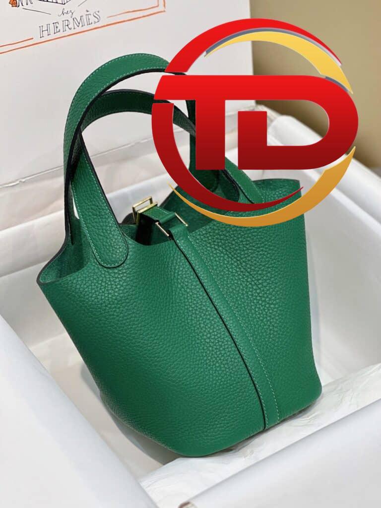 TÚI HERMES PICOTIN LOCK 18 SILVER PALLADIUM HARDWARE SIÊU CẤP KHÂU TAY MÀU XANH LÁ