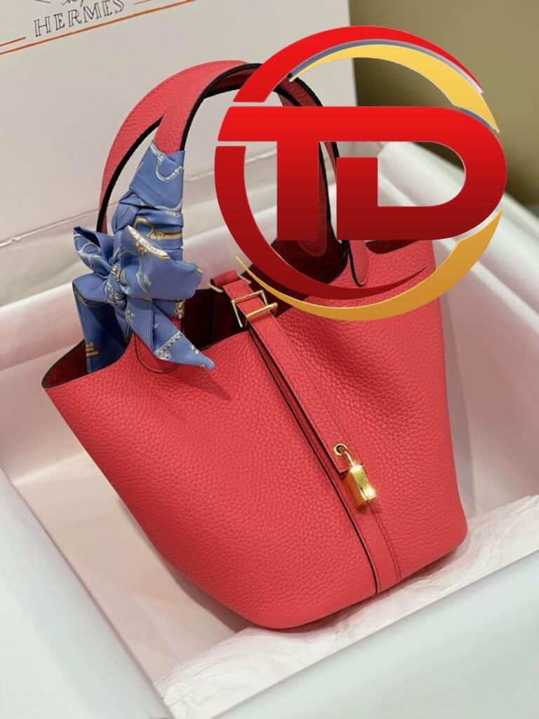 TÚI HERMES PICOTIN LOCK 18 SILVER PALLADIUM HARDWARE SIÊU CẤP KHÂU TAY MÀU HỒNG ĐỎ