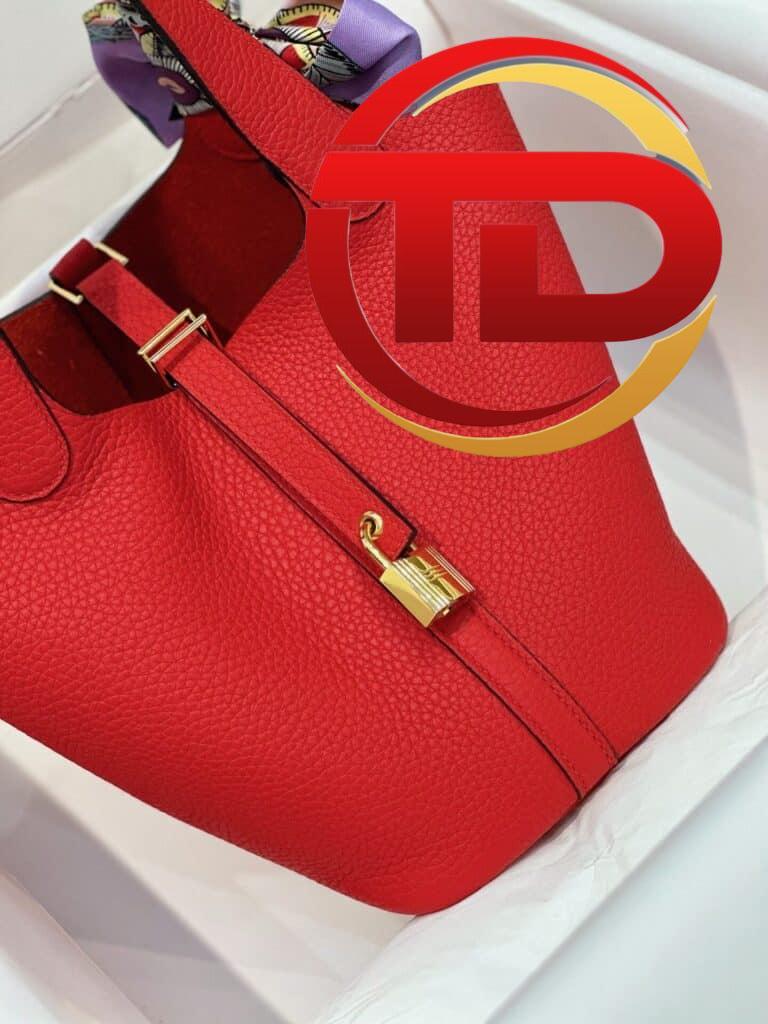 TÚI HERMES PICOTIN LOCK 18 SILVER PALLADIUM HARDWARE SIÊU CẤP KHÂU TAY MÀU ĐỎ