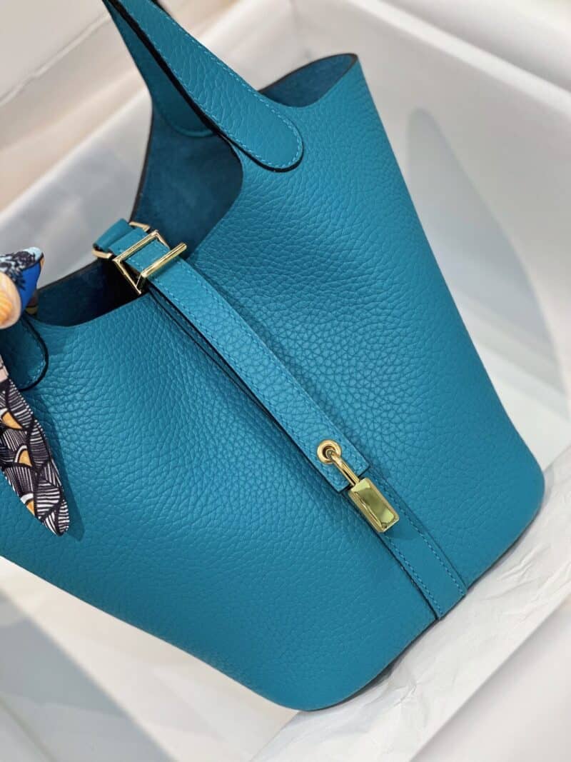 TÚI HERMES PICOTIN LOCK 18 SILVER PALLADIUM HARDWARE SIÊU CẤP KHÂU TAY MÀU XANH COBAN