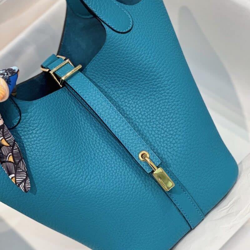 TÚI HERMES PICOTIN LOCK 18 SILVER PALLADIUM HARDWARE SIÊU CẤP KHÂU TAY MÀU XANH COBAN
