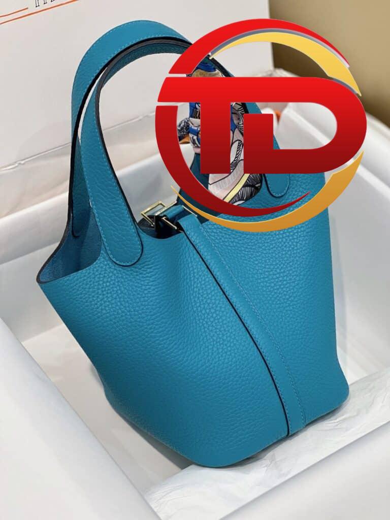 TÚI HERMES PICOTIN LOCK 18 SILVER PALLADIUM HARDWARE SIÊU CẤP KHÂU TAY MÀU XANH COBAN