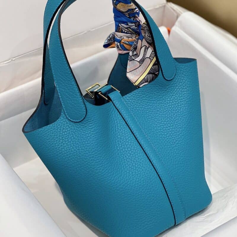 TÚI HERMES PICOTIN LOCK 18 SILVER PALLADIUM HARDWARE SIÊU CẤP KHÂU TAY MÀU XANH COBAN