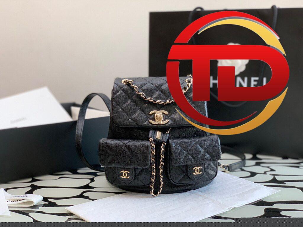 BALO CHANEL SMALL BACKPACK GRAINED SHINY CALFSKIN & GOLD BLACK SIÊU CẤP