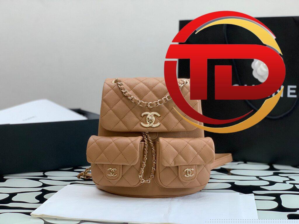 BALO CHANEL SMALL BACKPACK GRAINED SHINY CALFSKIN & GOLD CARAMEL BEIGE SIÊU CẤP