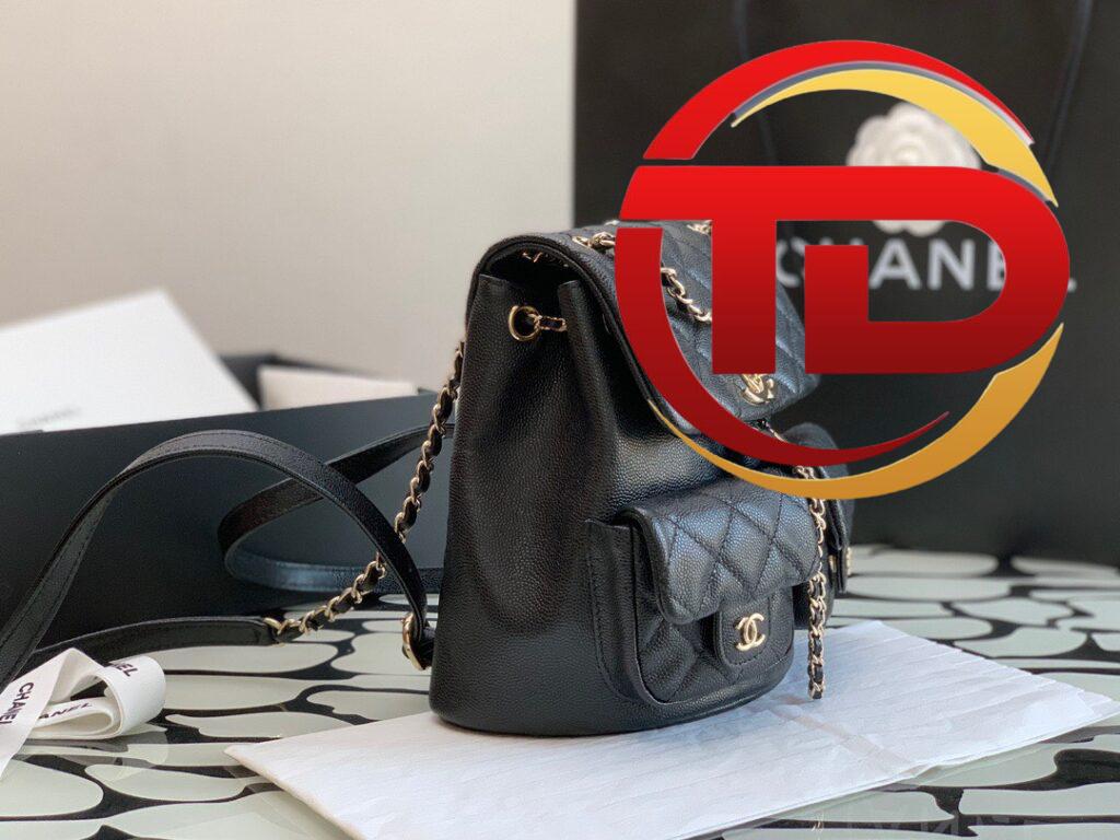 BALO CHANEL SMALL BACKPACK GRAINED SHINY CALFSKIN & GOLD BLACK SIÊU CẤP