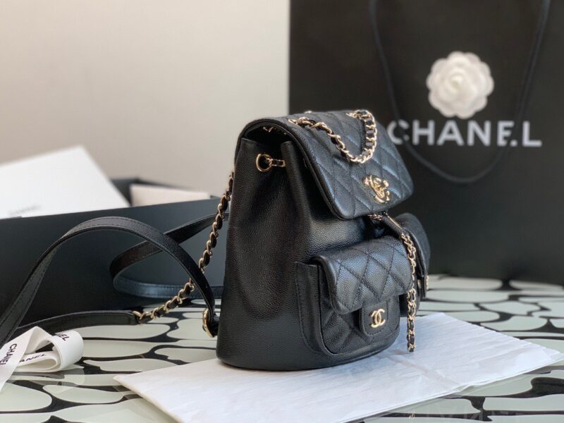 BALO CHANEL SMALL BACKPACK GRAINED SHINY CALFSKIN & GOLD BLACK SIÊU CẤP