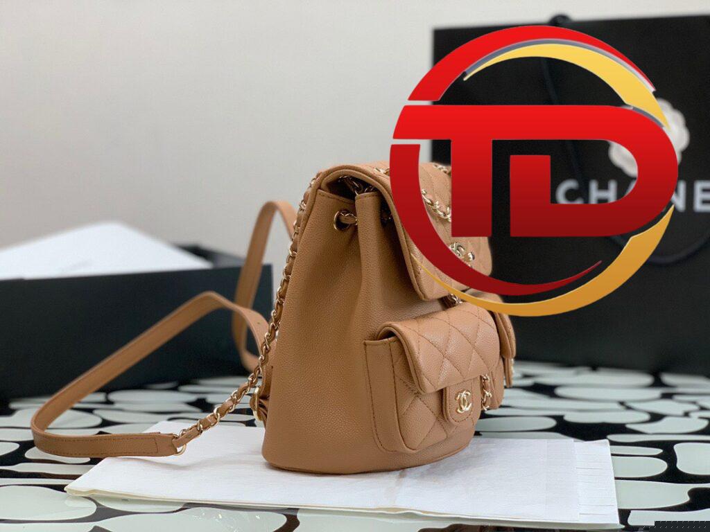 BALO CHANEL SMALL BACKPACK GRAINED SHINY CALFSKIN & GOLD CARAMEL BEIGE SIÊU CẤP