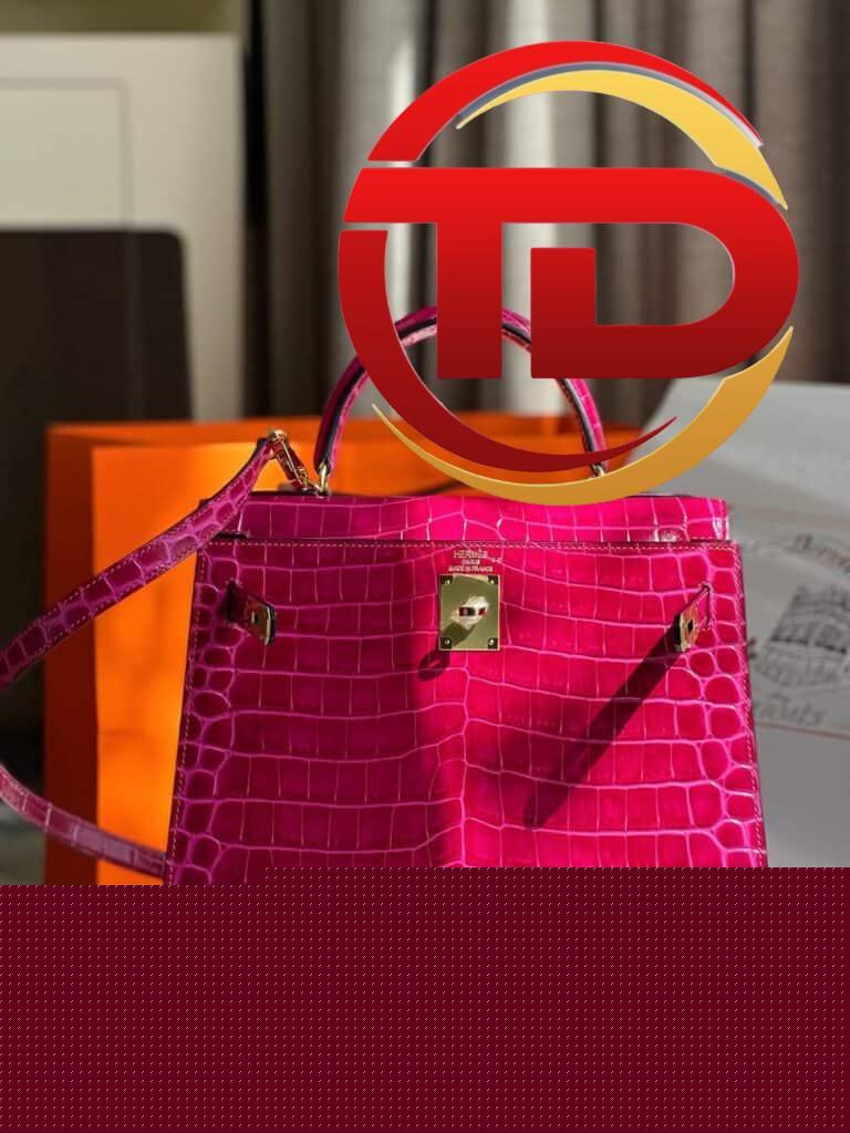 TÚI XÁCH HM HERMES KELLY 28 CROCODILE SIÊU CẤP KHÂU TAY 100% MÀU HỒNG TÍM